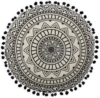 Deko-Kissen DELHI, rund, Ø 40 cm, schwarzes Mandala