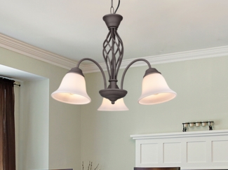 LED Pendelleuchte 3-flammig in Rostoptik mit Glasschirmen, Ø 55cm