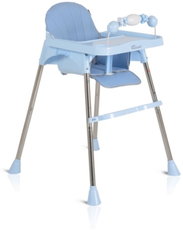 Moni Kinderhochstuhl Century, Spielzeug, Tablett verstellbar, Gurt, Fußstütze blau