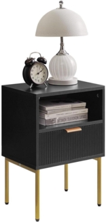 IBUYKE Nachttisch Mid-Century Moderner Schublade Schwarz Goldrahmen