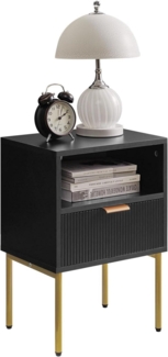 IBUYKE Nachttisch Mid-Century Moderner Schublade Schwarz Goldrahmen