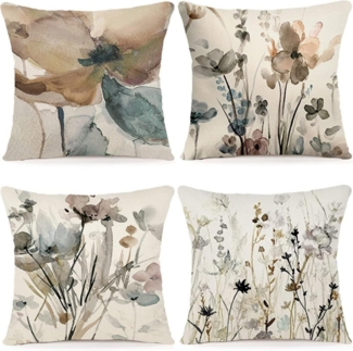 LuxusKollektion Dekohänger Blumen Kissenbezug 40x40 Set Leinen Sofakissen Moderne Aquarellmalerei