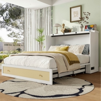 Flieks Schrankbett Umwandelbares Holzbett 140x200cm mit Schublade und Aufladenfunktion