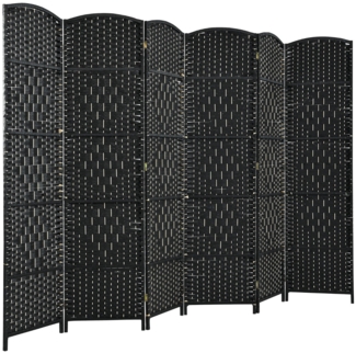 6 TLG. Trennwand mit Papierfaser & Pappelholzrahmen Klappbarer Raumteiler Schwarz