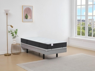 Dekoratives Bett mit elektrischer Relaxfunktion + Taschenfederkern- & Memory-Schaum-Matratze - 80 x 200 cm - Stoff - Grau - RIZALI von DREAMEA