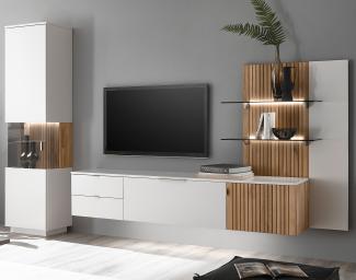 Wohnwand Linda 22 weiß-grau 300 x 204 x 42 cm 3-teilig Medienwand LED ohne Beleuchtung