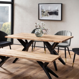 FINEBUY Esstisch FB66278 (Akazie Massivholz Rechteckig, 160x80x76 cm, Modern), Holztisch Esszimmer Modern, Esszimmertisch Groß