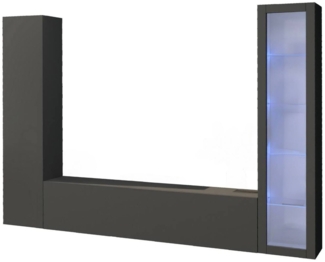 Dmora Ausgestattete Wand Felicina, 3-türiges TV-Ständer-Wohnzimmerset, Mehrzweck-Wohnzimmermöbel mit Vitrine und LED-Licht, 100 % Made in Italy, 260 x 30 x 180 cm, Anthrazit,