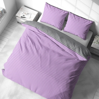 Visaggio Bettwäsche Baumwolle 135x200, 155x200, 155x220, 200x200, 200x220 oder 240x220, Renforcé, 3 teilig, Stripe Wendebettwäsche Streifen, mit Reißverschluss