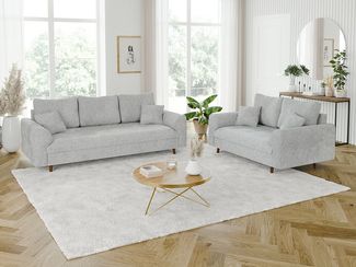 S-Style Möbel Polstergarnitur 3+2 Kristian mit Holzfüßen im skandinavischen Stil aus Chenille-Stoff, (1x 3-Sitzer-Sofa, 1x 2-Sitzer-Sofa), mit Wellenfederung