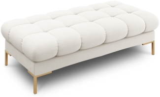 Micadoni 2-Sitzer Strukturierter Stoff Polsterbank Mamaia | Bezug Helles Beige | Beinfarbe Metall Gold