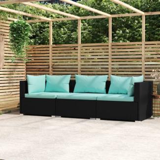 vidaXL 3-Sitzer-Sofa mit Auflagen Schwarz Poly Rattan 317533