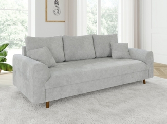 S-Style Möbel 3-Sitzer Sofa Kristian mit Braun Holzfüßen aus Chenille-Stoff, mit Wellenfederung