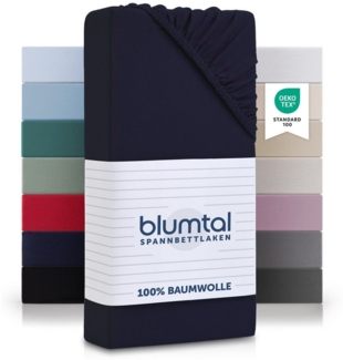 Blumtal® Basics Jersey Spannbettlaken Topper 100x200 cm -Oeko-TEX Zertifiziert, 100% Baumwolle Bettlaken, bis 20cm Topperhöhe, Dark Ocean Blue - Blau
