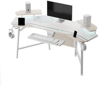 Gaming Tisch LED 182x76cm Flügelform Computertisch Tastaturablage Monitorregal