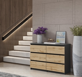 Furnica Kommode Sideboard 6 Schubladen - Anthrazit H70cm B100cm T33cm