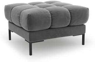 Micadoni Samtstoff Pouf Hocker Mamaia | Bezug Light Grey | Beinfarbe Black Metal