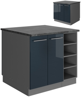 Kücheninsel Fame-Line Dunkelblau Hochglanz/Anthrazit 90 cm ohne Arbeitsplatte Vicco