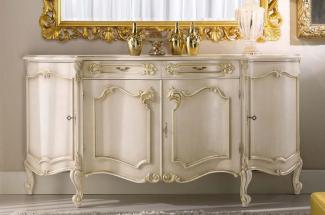 Casa Padrino Luxus Barock Sideboard Cremefarben / Gold - Edler Massivholz Schrank mit 4 Türen und 2 Schubladen - Barock Möbel - Luxus Qualität - Made in Italy