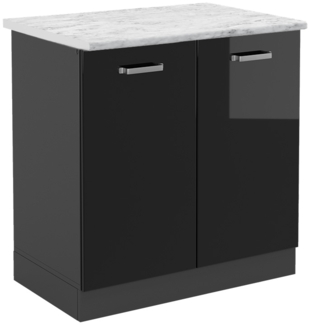 Spülenunterschrank R-Line Schwarz Hochglanz 80 cm AP Marmor Vicco