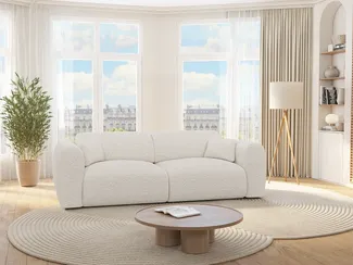 Vente-unique - Sofa mit Schlaffunktion 4-Sitzer - Bouclé-Stoff - Weiß - POGNI von Maison Céphy
