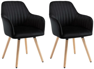 Vente-unique - Stuhl mit Armlehnen 2er-Set - Samt & Metall in Holzoptik - Schwarz - ELEANA