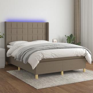 vidaXL Boxspringbett mit Matratze & LED Taupe 140x200 cm Stoff 3138881