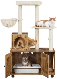 Yaheetech Kratzbaum 134,5 cm (H), Katzenbaum mit Katzenklo Schrank, Katzenhöhle Katzenschrank Kratzstamm