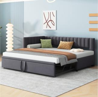 MODFU Schlafsofa Polsterbett Jugendbett Doppelbett Kinderbett Daybett Tagesbett, Multifunktionales L-förmiges Schlafsofa mit Ausziehbett, Samt, platzsparend, für Kinder- und Gästezimmer, ohne Matratze