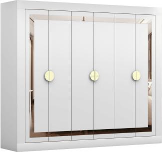 MOEBLO Drehtürenschrank Lumine 2 - 230 cm (Kleiderschrank Schrank Garderobe Schlafzimmer Weiß + Gold)