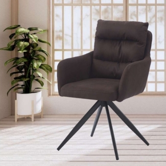 LebensWohnArt Stuhl Bequemer 360° Drehstuhl GEORGIA vintage-braun Mikrofaser Metall