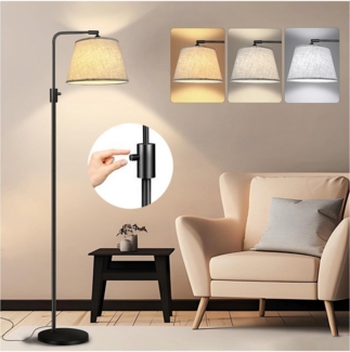 Sunicol LED Stehlampe Dimmbare Moderne Stehlampe Wohnzimmer mit 3 Farbtemperaturen, Bogenlampe mit Leinenschirm, Dreh- und Fußschalter Leselampe
