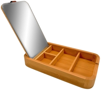 Online-Fuchs Schmuckkasten - kleine Aufbewahrungsbox, Schmuckkästchen aus Holz mit Spiegel (5 kleine Fächer sorgen für Ordnung), praktisch integrierter Spiegel