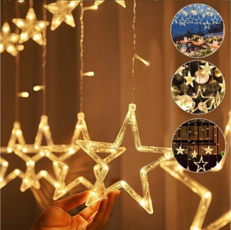 Clanmacy LED-Lichterkette LED Lichterkette 12 Sterne Aussen Lichtervorhang Innen Deko PartyLicht, 138-flammig