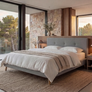 Polsterbett HWC-J98, Bett Doppelbett Bettgestell mit Lattenrost, Massivholz ~ 160x200cm grau