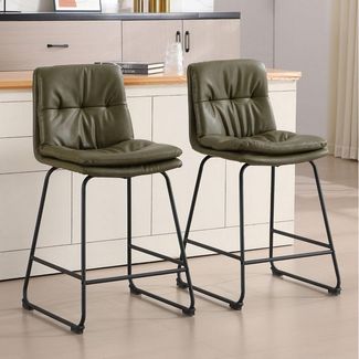 WAHSON OFFICE CHAIRS Barhocker 2er Set,PU-Leder/Kunstfell mit Lehne,doppelter Polsterung&Metallfüßen (2 St)