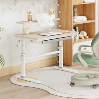 HOKO Kinderschreibtisch Ergo Jugend Schreibtisch höhenverstellbar 54-76 cm, 100x60 cm (ergonomischer Computertisch mit neigbarer Tischplatte (0-50) & Schublade, stabil & belastbar bis 100 kg, Weiß, Holzfarben)
