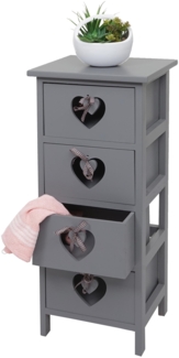 Kommode Forli, Schubladenkommode Schrank, 4 Schubladen mit Herzen 70x29x25cm, Shabby-Look, Vintage ~ grau-blau