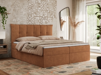 Boxspringbett, Polsterbett mit Bettkasten - PREMIUM-10 - 180x200cm - Orange Stoff - H3