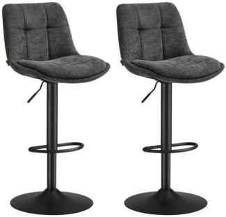 VASAGLE Barhocker 2er Set, Barstühle höhenverstellbar, drehbare Küchenhocker, Flanell, mit Rückenlehne und Fußstütze, Esszimmer, Theke, Stahl, grau
