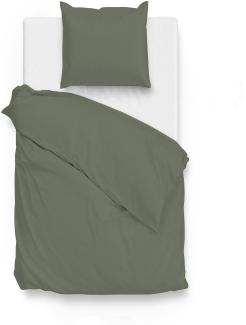 Zo!Home Bettwäsche Satinado 1 Bettwäsche 140x220cm mit 1 Kopfkissen 60x70cm 100% Baumwolle Mako-Satin Army Green