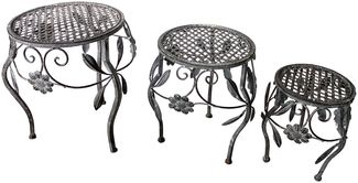 Hocker Set 3tlg. Gartendekoration Eisenhocker Ablage Blumenhocker Pflanzenständer grau Antik