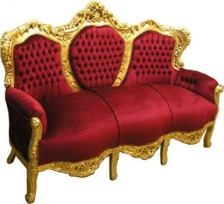 Casa Padrino Barock Sofa "King" Bordeaux Rot / Gold - Barock Möbel