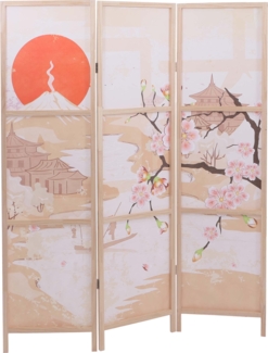 Paravent HWC-O70, Trennwand Sichtschutz Raumtrennung Naturmotive Holz MVG Polyethylen 170x137 cm ~ Kirschblüten