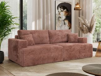 Sofa mit DL-Schlaffunktion, 4-Sitzer Sofa, Bettkasten, 240 x 115 x 88 cm, lose Kissen, Armlehnen - VIRELLA - Rosa Cord
