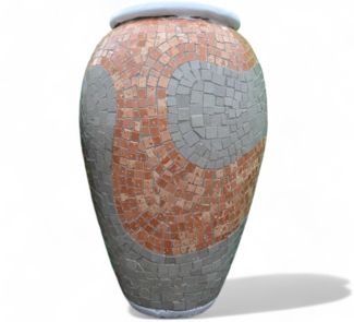 Pflanzgefäß "Azalee" – Wellenförmiges Mosaikdesign Hell Braun – Höhe 85 cm – Ø 40 cm – Handgefertigt aus Beton & Keramik-Mosaik