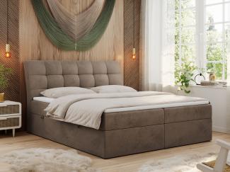 Mks Möbel 'Diegos' Boxspringbett mit Multipocket-Matratze und Topper, 180 x 200 cm, Braun, Velours, Hart (H4)