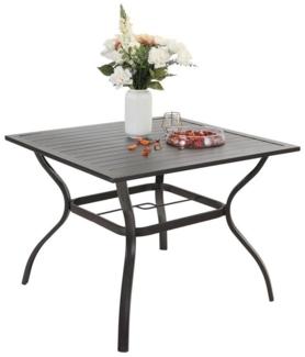 PHI VILLA Gartentisch (Metall-Sthllatten-Terrasse mit 4 cm Schirmloch), 94 cm Esstisch für den Außenbereich