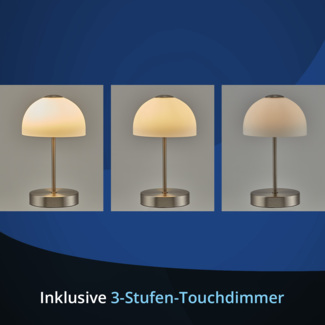 KHG LED-Tischleuchte, mit Touchdimmer, 1-flammig, aus Metall/Glas, Farbtemperatur 3.000 K, 420 lm Lichtleistung, 5 W Gesamtleistung, ideal für Wohnzimmer, Schlafzimmer, Küche und Büro, Höhe:25 cm