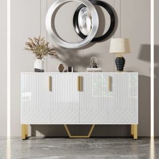 XDeer Sideboard Sideboard mit 4 Türen Metallgriffe und Beine Geometrisches, Design in Weiß Kommode Mehrzweckschrank 140L*40B*80H